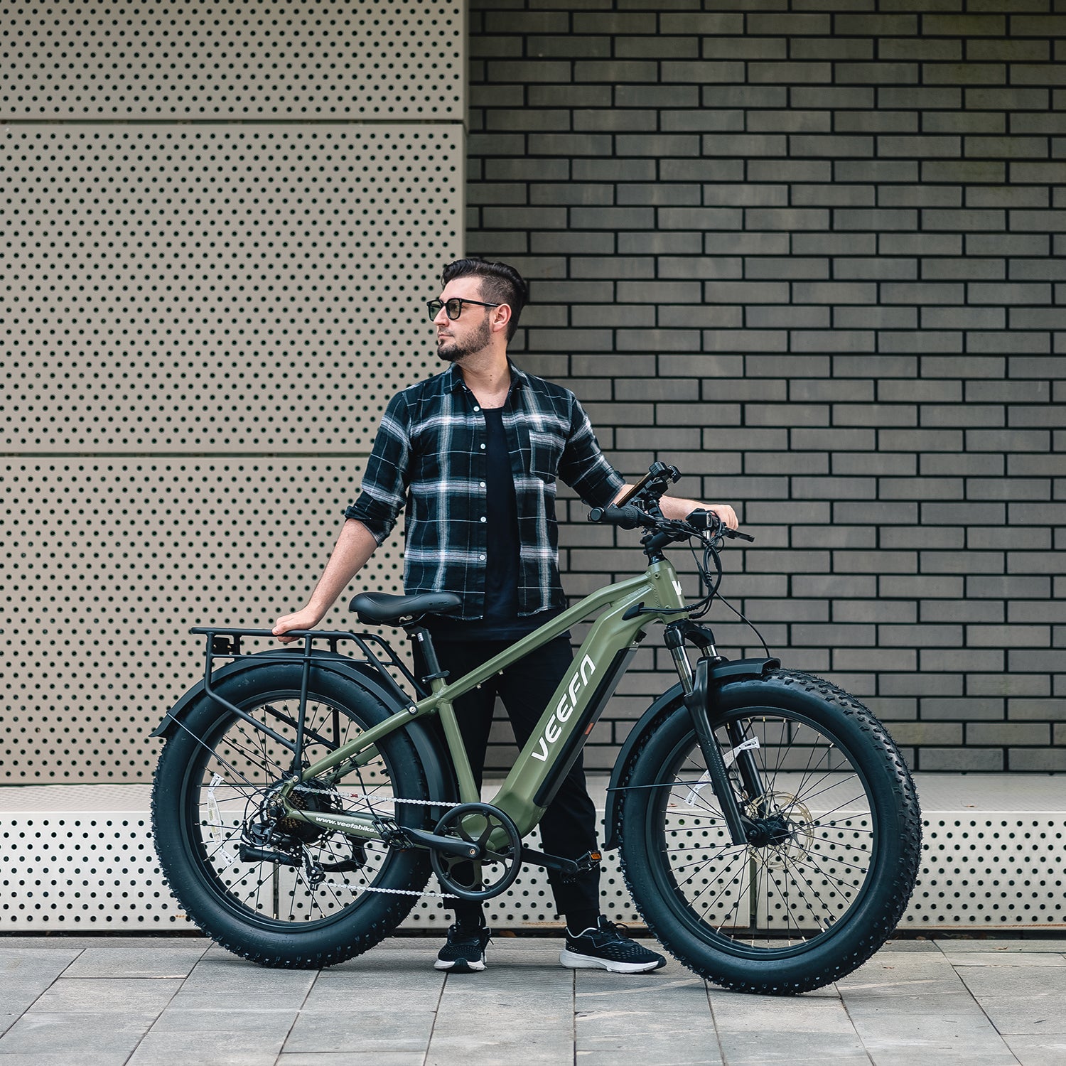 Veefa Electric Bicycles E1 Fat Tire Step-Over Electric Bike#color_olive green