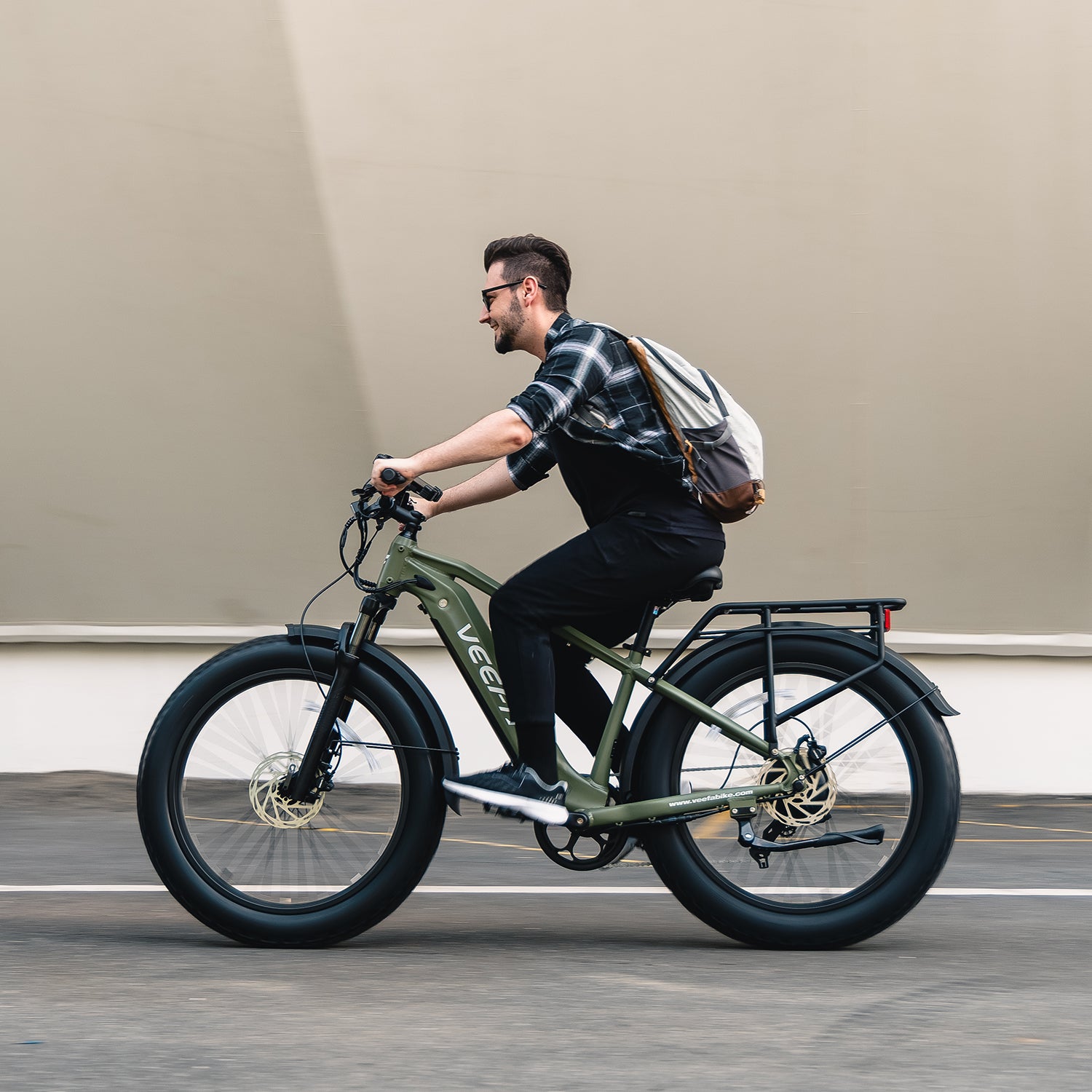 Veefa Electric Bicycles E1 Fat Tire Step-Over Electric Bike#color_olive green