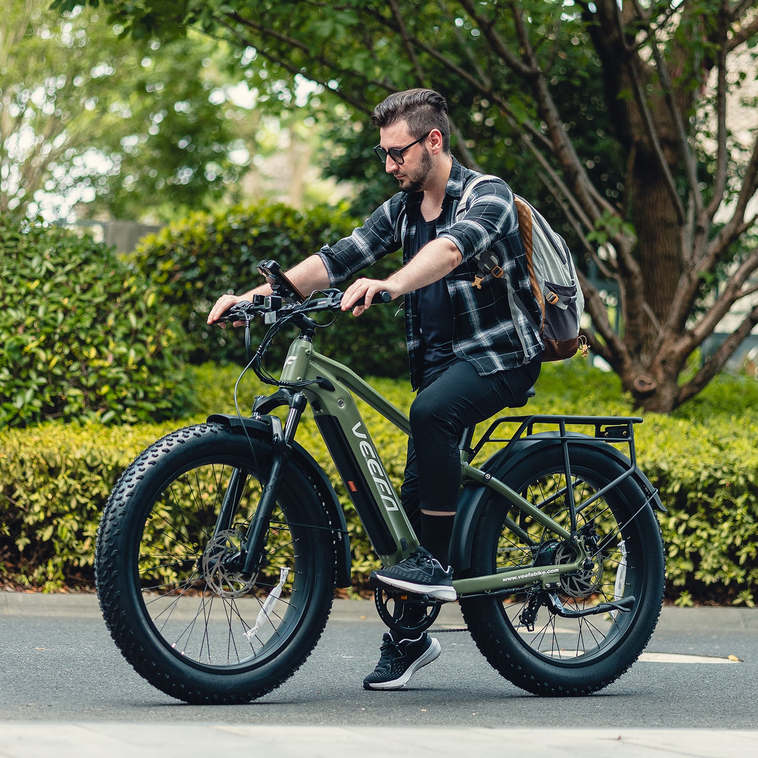 Veefa Electric Bicycles E1 Fat Tire Step-Over Electric Bike#color_olive green