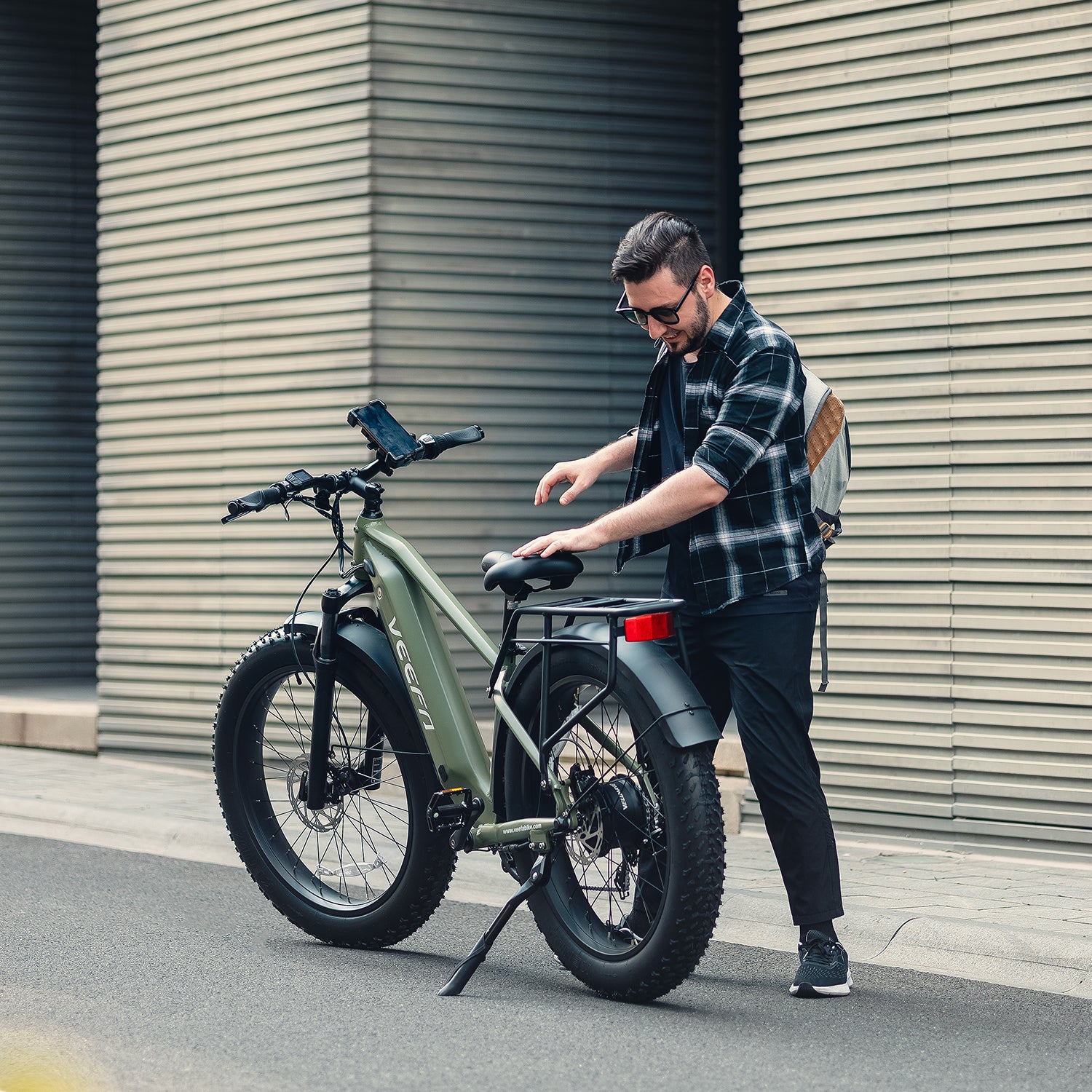 Veefa Electric Bicycles E1 Fat Tire Step-Over Electric Bike#color_olive green