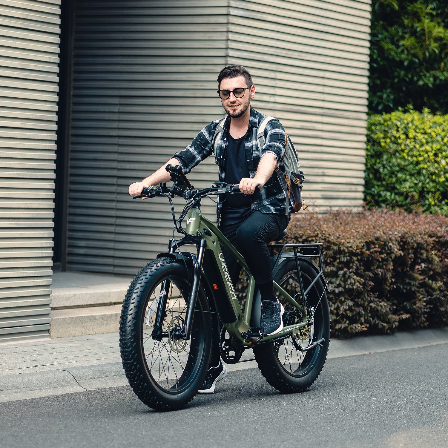 Veefa Electric Bicycles E1 Fat Tire Step-Over Electric Bike#color_olive green