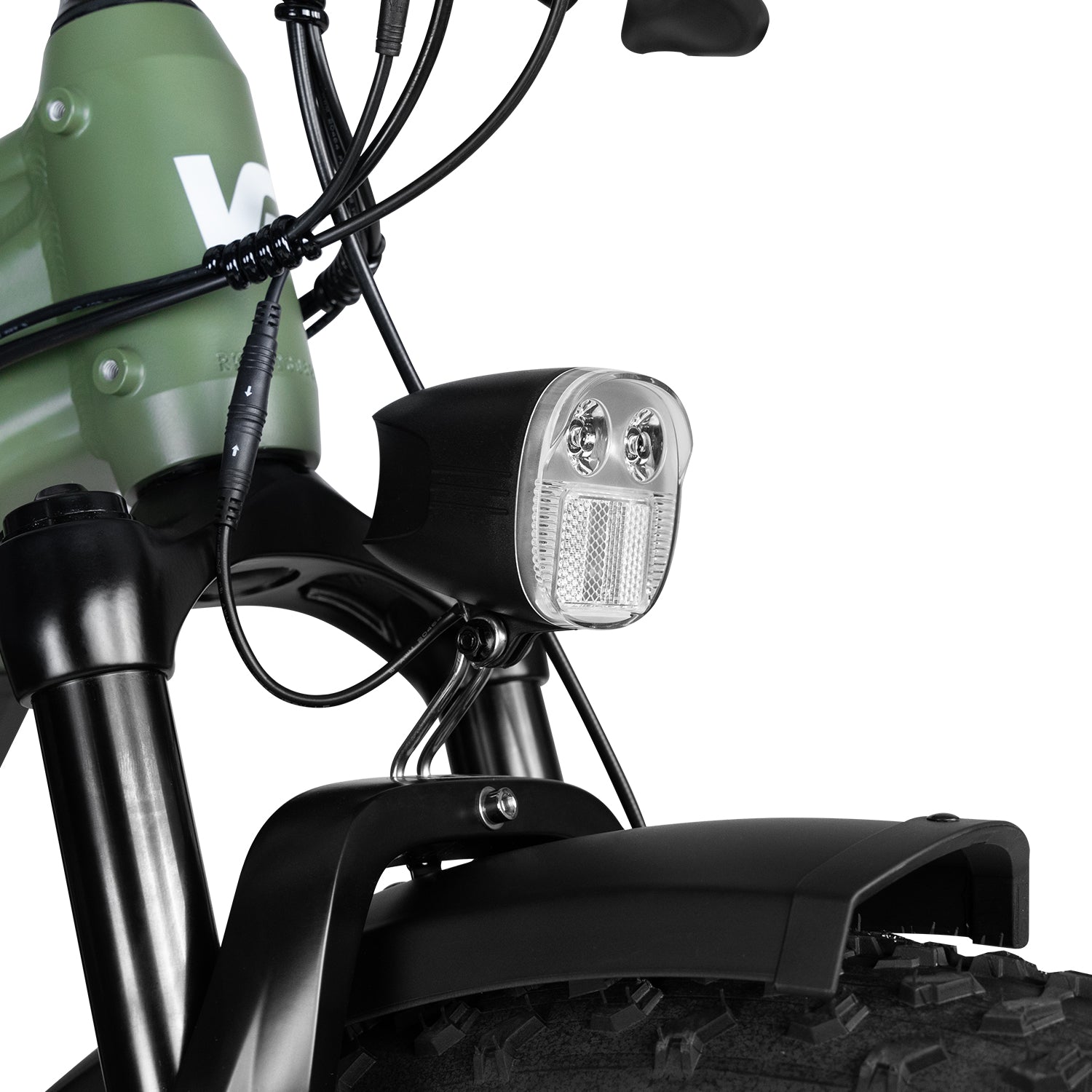 Veefa Electric Bicycles E1 Fat Tire Step-Over Electric Bike Headlight#color_olive green