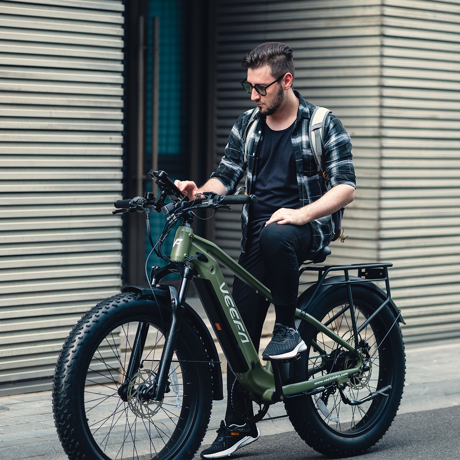 Veefa Electric Bicycles E1 Fat Tire Step-Over Electric Bike#color_olive green