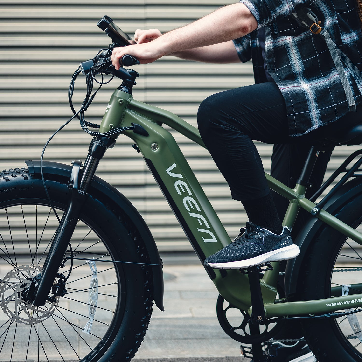 Veefa Electric Bicycles E1 Fat Tire Step-Over Electric Bike#color_olive green