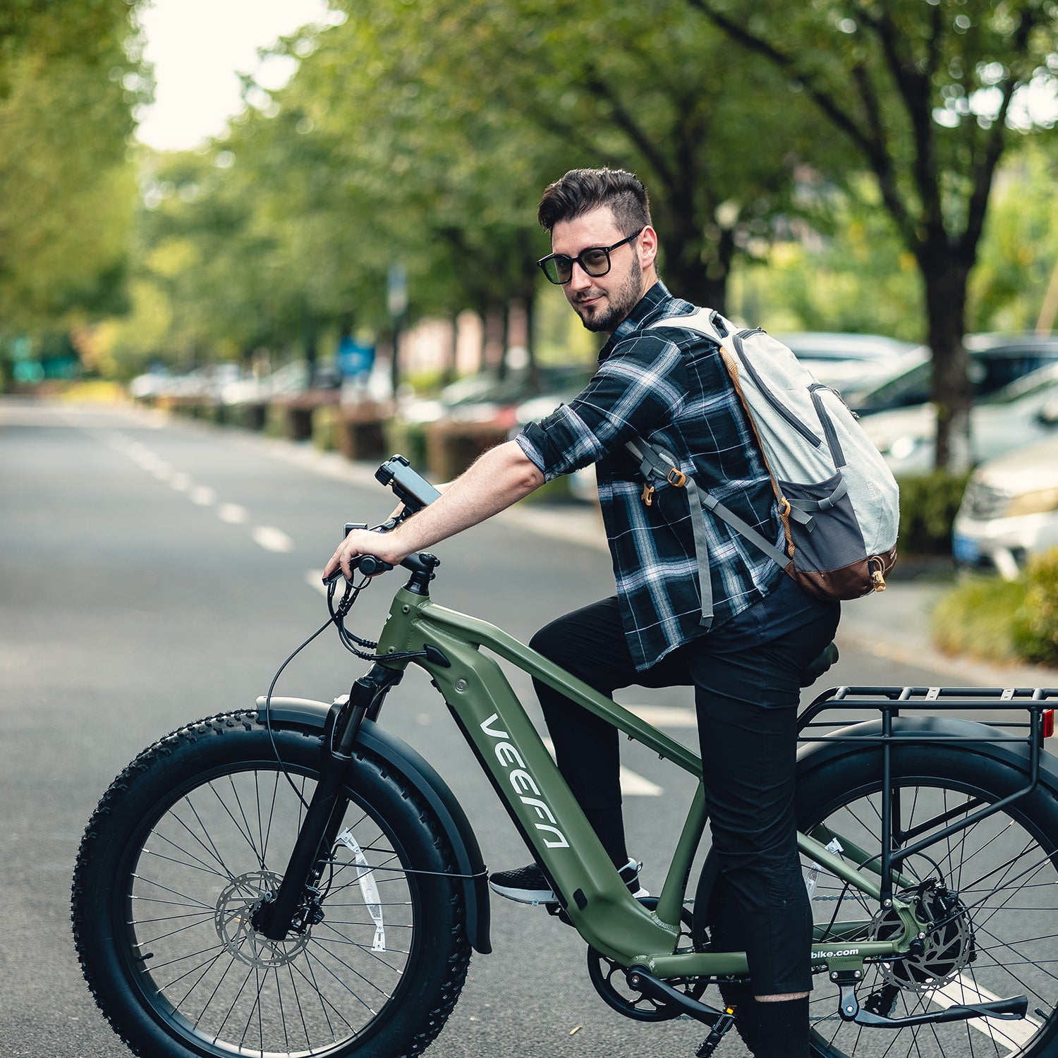Veefa Electric Bicycles E1 Fat Tire Step-Over Electric Bike#color_olive green